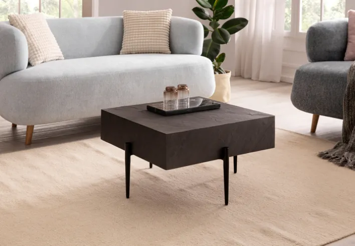 CASAVANTI Couchtisch 64x35 cm Steinoptik/Metall Anthrazit/schwarz