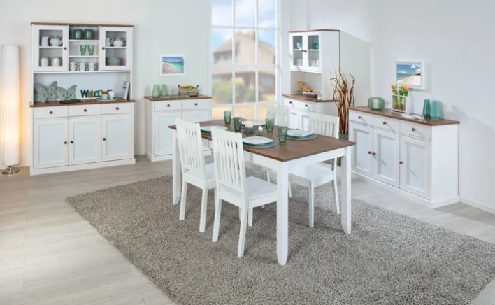 CASAVANTI Esstisch JACOB 1.2 weiß / Sepia-braun Massivholz 160 x 90 cm