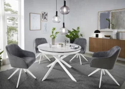 CASAVANTI Esstisch PLAZZA 120-170 x 76 cm weiß/Keramikoptik