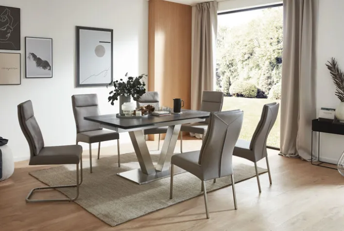 CASAVANTI Esszimmerstuhl LONDON II 2er Set Leder hellgrau