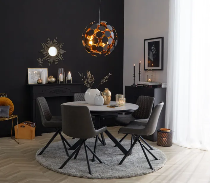 CASAVANTI Esszimmerstuhl FLORES Edelstahl schwarz/ Lederlook grau