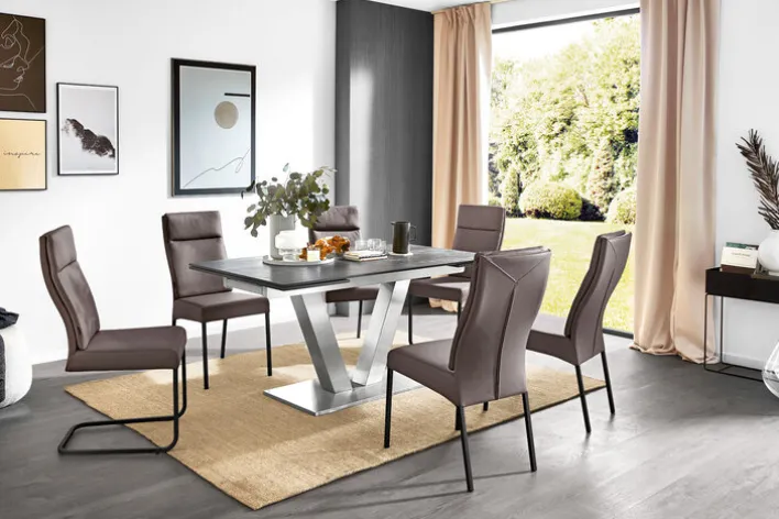 CASAVANTI Polsterstuhl LONDON III 2er Set Leder grau/schwarz