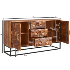 CASAVANTI Sideboard 145 x 81 cm Schwarz/ Sheesham massiv