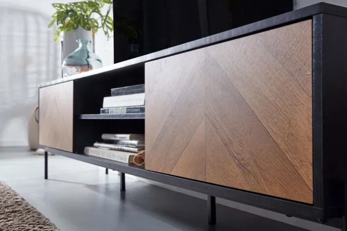 CASAVANTI TV-Lowboard 163 x 45 cm Schwarz/ Eiche