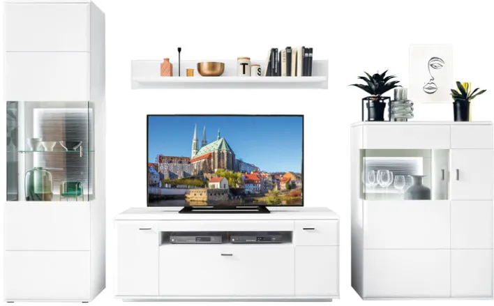 CASAVANTI Wohnwand I AMORA 4-teilig weiß /anthrazit 3D