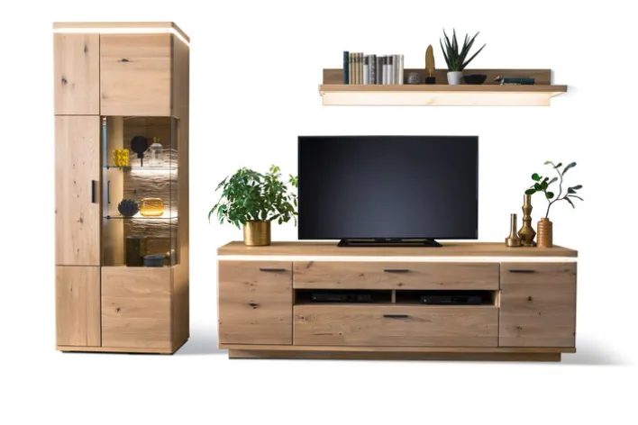 CASAVANTI Wohnwand I BARCELONA 3-teilig Balkeneiche bianco