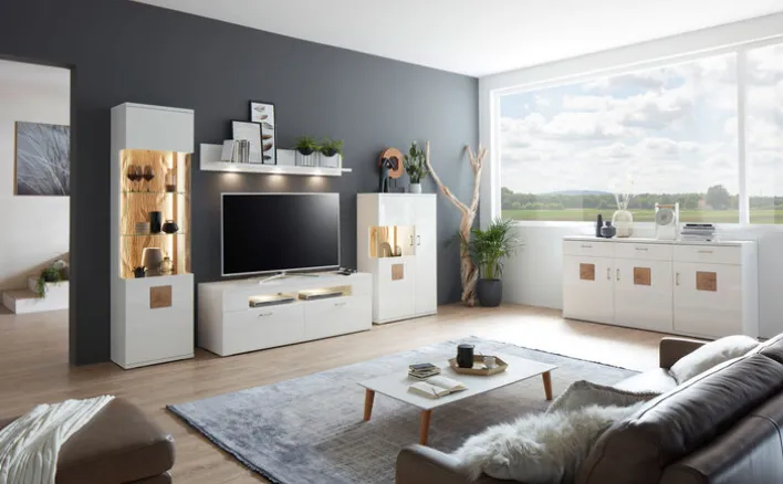 CASAVANTI Wohnwand TOPEKA 4-teilig weiß/ braun