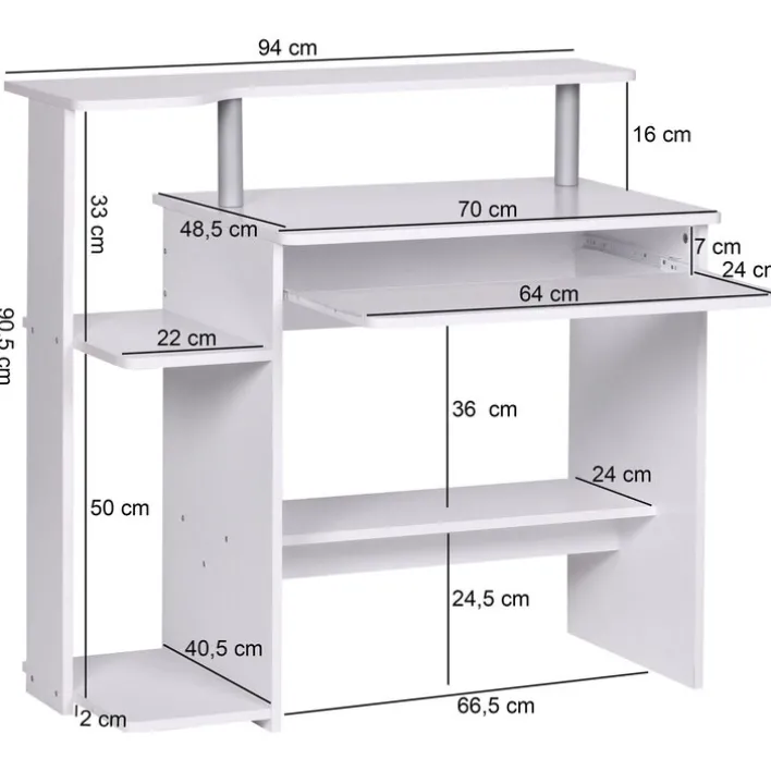 Computertisch 94 x 48,5 cm weiß