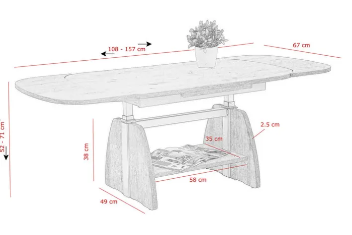 Couchtisch COLIN 108-157 x 67 cm Eiche