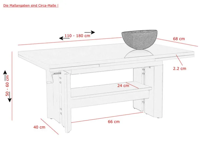 Couchtisch DARIO 110-180 x 68 cm weiß