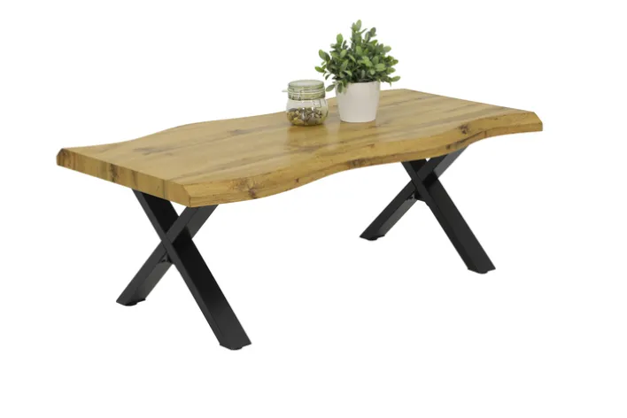 Couchtisch Lewis 110x60 cm - Wildeiche Nachbildung - X-Gestell Metall braun/schwarz