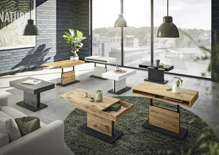 Couchtisch LIFT 110x60 cm Vulkanschwarz Supermatt / Asteiche Dekor