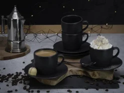 CreaTable Cappuccinotasse SOFT TOUCH 6er Set 200 ml Steinzug schwarz