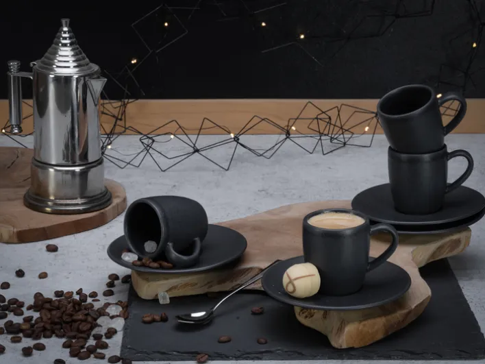 CreaTable Espressotasse SOFT TOUCH 6er Set 70 ml Steinzug schwarz