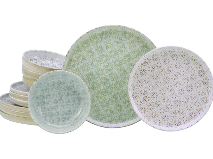 CreaTable Teller-Set UNO EMILIANA MIX Steinzeug 12-tlg. rund Mehrfarbig