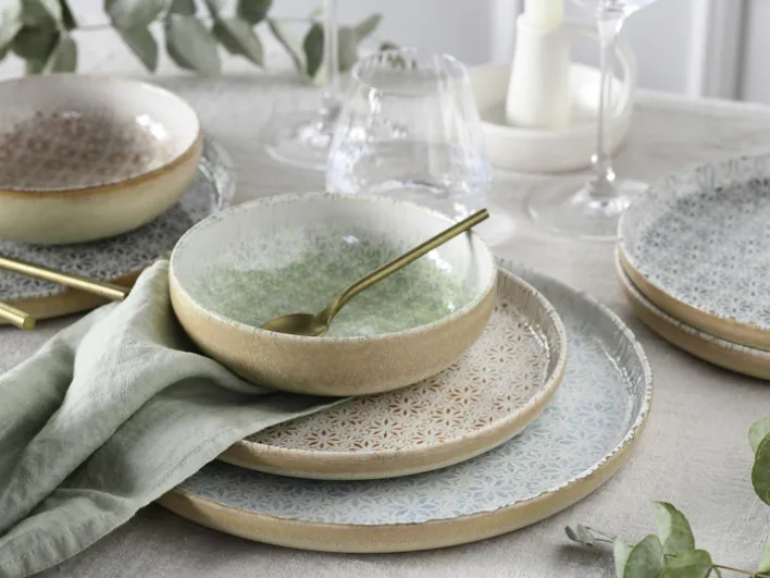 CreaTable Teller-Set UNO EMILIANA MIX Steinzeug 12-tlg. rund Mehrfarbig