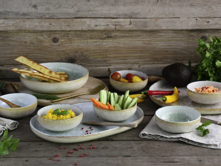 CreaTable Teller-Set UNO EMILIANA MIX Steinzeug 12-tlg. rund Mehrfarbig