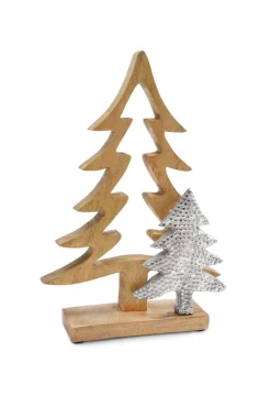 Deko Objekt BLACK FORREST Mango Holz Aluminium Höhe 30 cm Braun/Silberfarbig