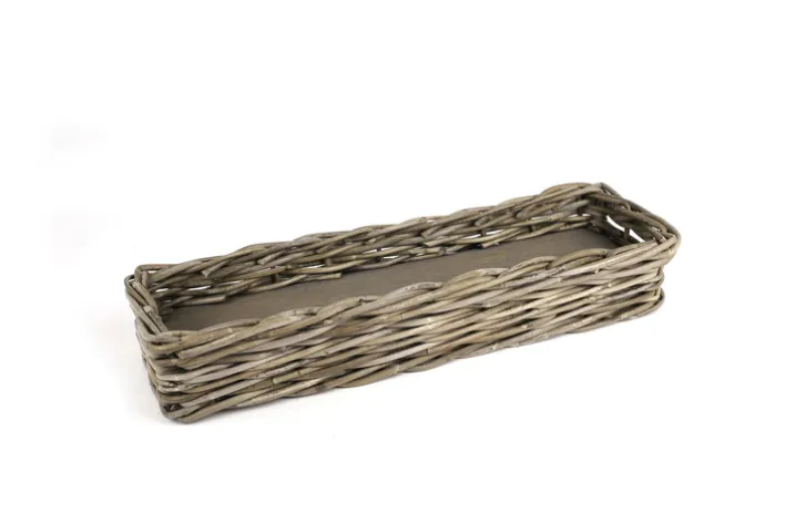 Dekotablett Rattan 55 x 8 x 18 cm Grau