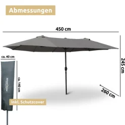 deluxe4home Doppelsonnenschirm DOUBLE 450 x 260 cm anthrazit