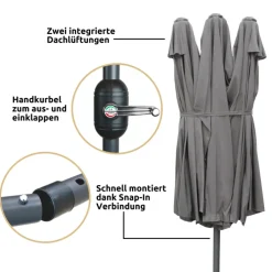 deluxe4home Doppelsonnenschirm DOUBLE 450 x 260 cm anthrazit