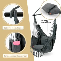 deluxe4home Hängesessel BOHO 4-teilig anthrazit