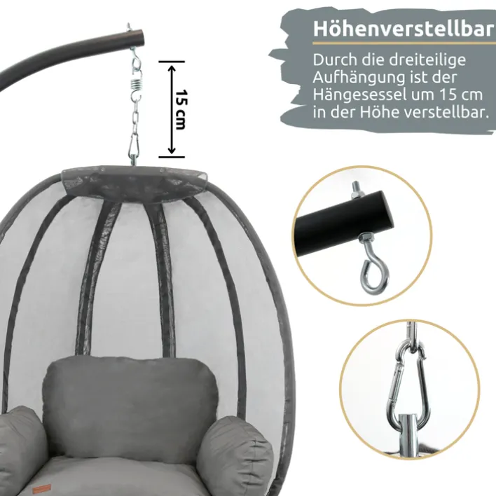 deluxe4home Hängesessel mit Gestell MODERN 3-tlg schwarz /anthrazit