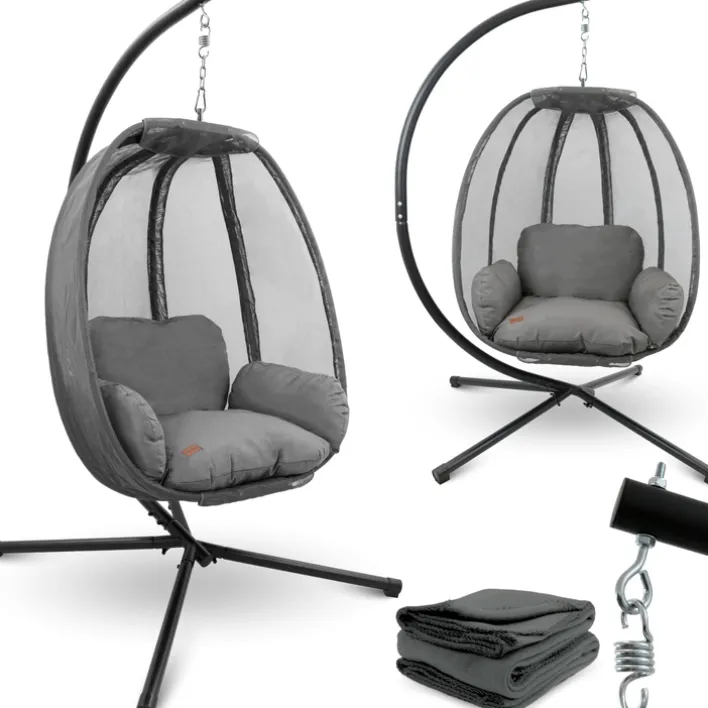 deluxe4home Hängesessel mit Gestell MODERN 3-tlg schwarz /anthrazit