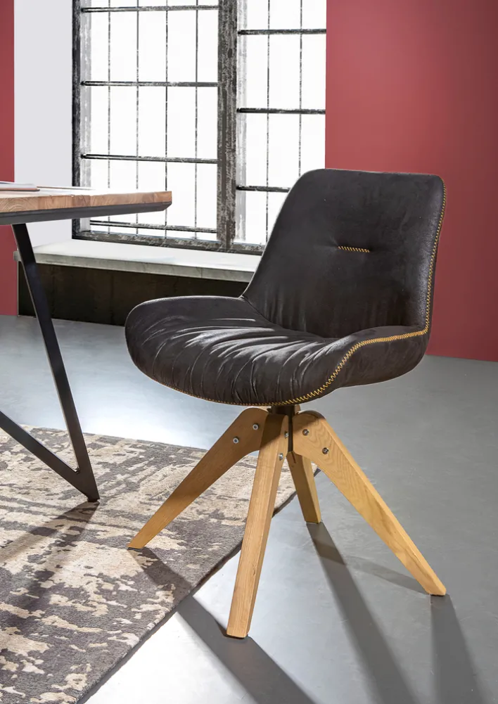 Drehstuhl IGGY, Holz, 55 x 60 x 84 cm, drehbar 360°, lackiert Schwarz/Braun/Gelb