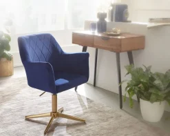 Drehstuhl inklusive Armlehne blau/ goldfarbig