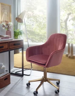 Drehstuhl inklusive Rollen rosa/ goldfarbig