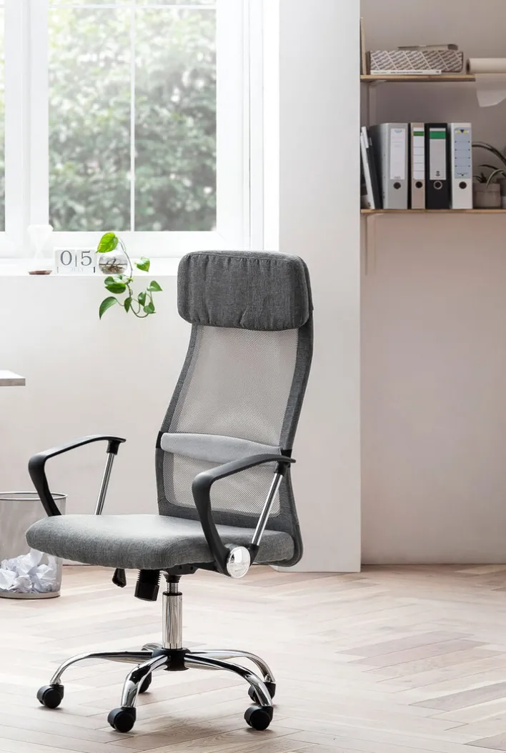 Drehstuhl mit Armlehnen Chromfarbig/ Mesh Grau