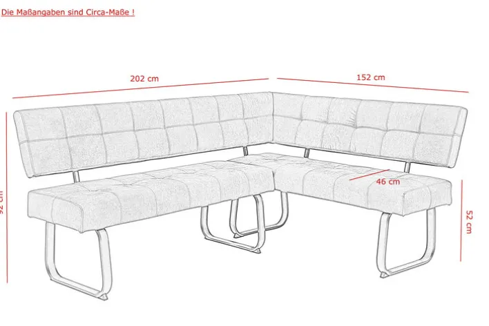 Eckbank LUISE 202 x 152 cm anthrazit