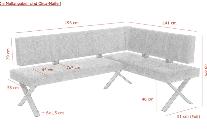 Eckbank MARION 200x140 cm Teddyoptik anthrazit