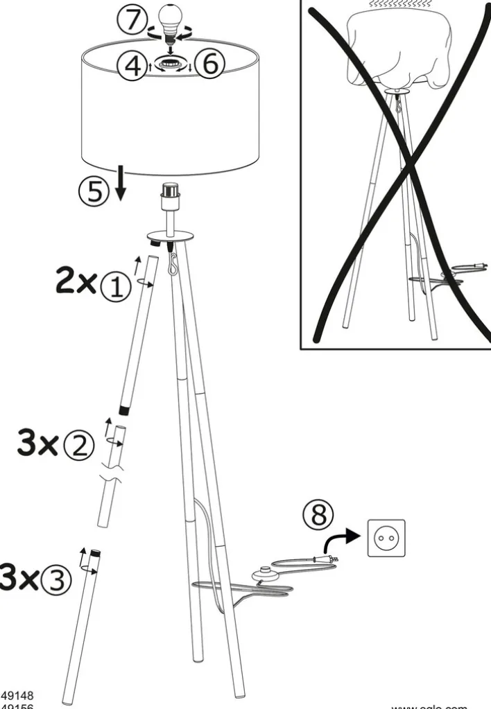 EGLO Tripod Stehlampe BIDFORD II, Holz/Metall/Textil, Höhe 154 cm Braun/Beige/Goldfarbig