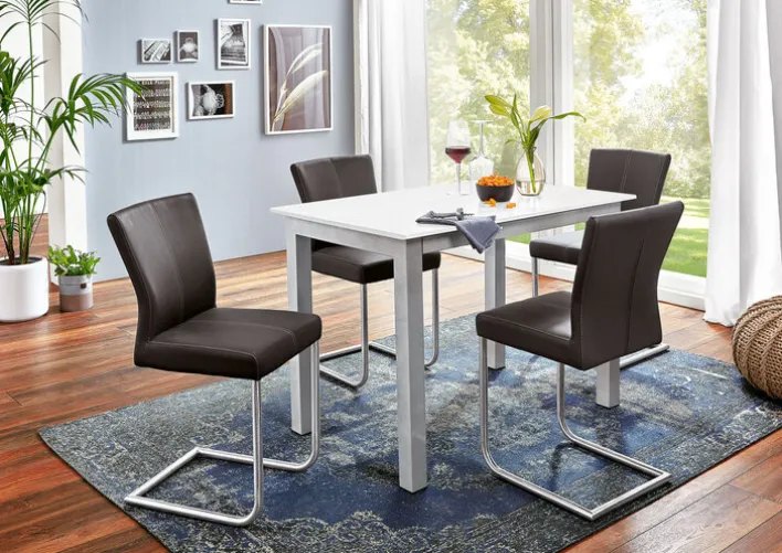 Esstisch 110 x 70 cm Glas weiß/Metall grau