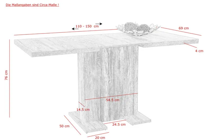 Esstisch BRITT 110-150 x 70 cm NB Sonoma Eiche