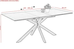 Esstisch CHANDLER 140-180 x 90/76 cm anthrazit/schwarz/Keramikoptik