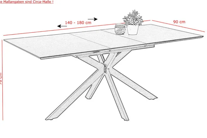 Esstisch CHANDLER 140-180 x 90/76 cm anthrazit/schwarz/Keramikoptik