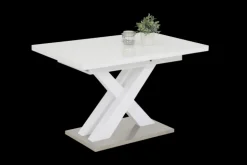 Esstisch ELVIRA 120 (160) cm x 80 cm Glasplatte weiß/silberfarbig