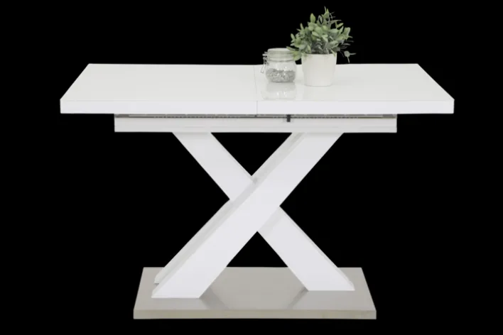 Esstisch ELVIRA 120 (160) cm x 80 cm Glasplatte weiß/silberfarbig
