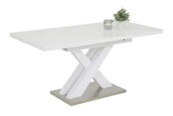 Esstisch ELVIRA 120 (160) cm x 80 cm Glasplatte weiß/silberfarbig