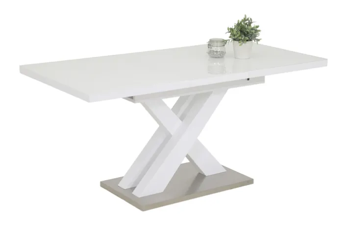 Esstisch ELVIRA 120 (160) cm x 80 cm Glasplatte weiß/silberfarbig
