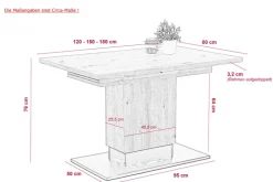 Esstisch LORENA 120 (150/180) x 80 cm Artisan-Eiche-Dekor braun/schwarz