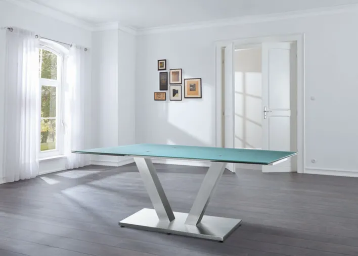 Esstisch SETA 160-250 x 90 cm Edelstahl/Glas grau