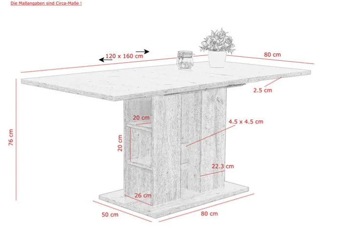 Esstisch STEFFI 120-160 x 80 cm