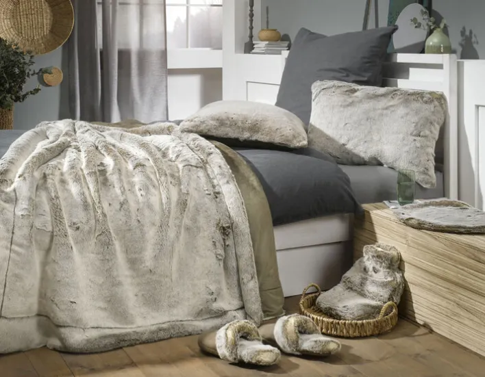 Felloptik-Hausschuhe FLUFFY-Größe 39 - 41 greige/taupe