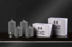 Fink Stumpenkerze METALLIC 2er Set je 15 cm grau gebürstet