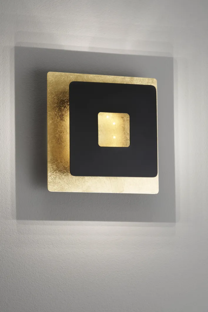 FISCHER & HONSEL LED Wandleuchte HENNES 18 x 18 cm sandschwarz /Blattgoldfarbig