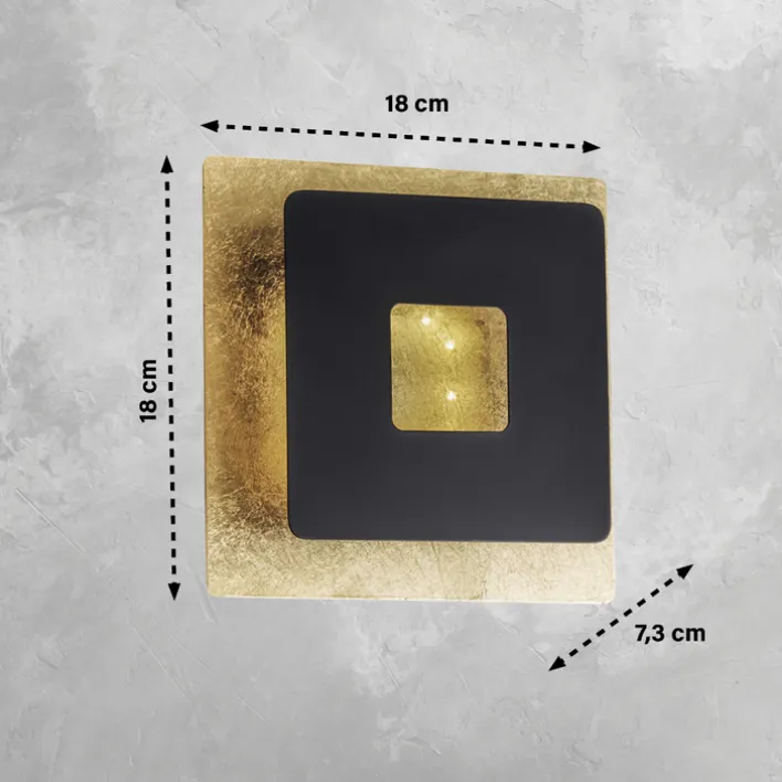 FISCHER & HONSEL LED Wandleuchte HENNES 18 x 18 cm sandschwarz /Blattgoldfarbig
